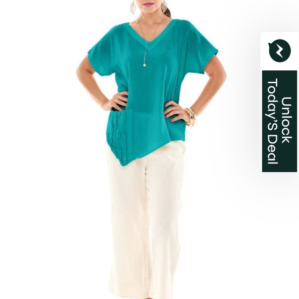 Oh My Gauze! Turquoise Asymmetrical Short Sleeve Top Size 3